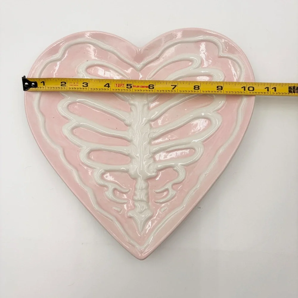 Pink Heart Rib Cage Ceramic Tray Skeleton Bone Anatomical Decor Halloween